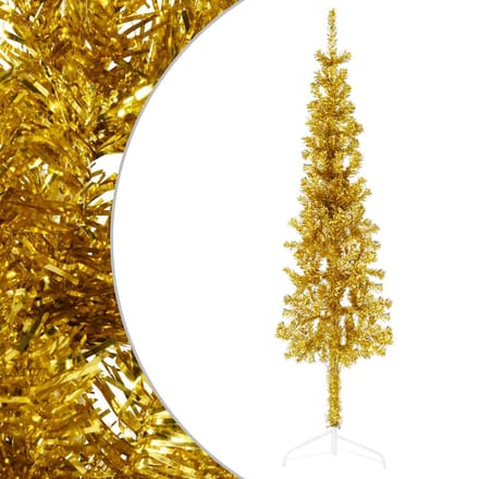 vidaXL - Kunstkerstboom - half - met - standaard - smal - 120 - cm - goudkleurig
