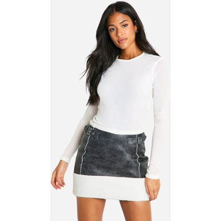 boohoo Dames Hoge nepleer aviator mini-rok | Houtskool | Maat: 36