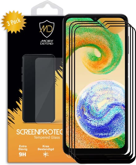 3-Pack MobyDefend Screenprotectors - Geschikt voor Samsung Galaxy A04s - Screensaver Met Zwarte Randen - Gehard Glas