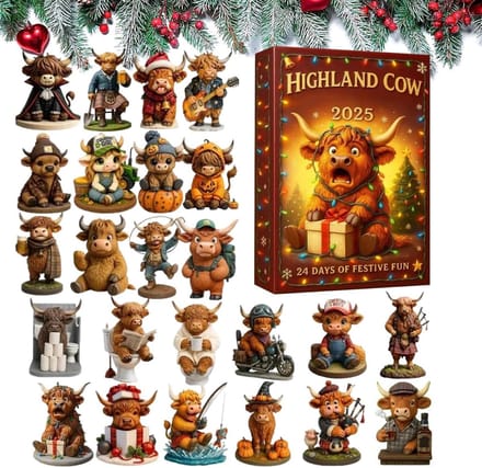 Kerst Countdown - Adventskalender Koe - Feestelijke Decoratie - 24 Deurtjes - 26x18x3 cm - Bruin