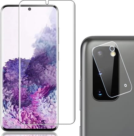 Screenprotector geschikt voor Samsung S20 - Glas PET Folie + Camera Protector Lens