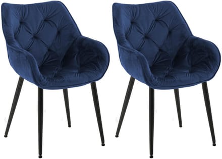 CLP Tanna Set van 2 eetkamerstoelen - Met armleuning - Fluweel/donkerblauw