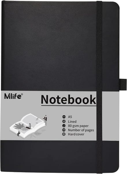 SnelShoppen - A5 Notitieboek Hardcover met Elastische Sluitband, 192 Pagina's Gelinieerd, Zwart, Ideaal voor Dagboeken, Notities en Plannen