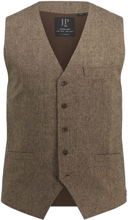 JP 1880 - Heren - tweed gilet folklore wollen blend salt&pepper dessin - Bruingrijs - Maat 4XL