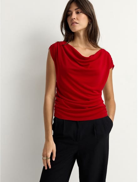 Next - Dames - groen - Mouwloze gedrapeerde top - Rood