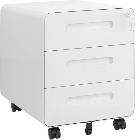 Witte rollcontainer met 3 laden, 40 x 46 x 48,5 cm