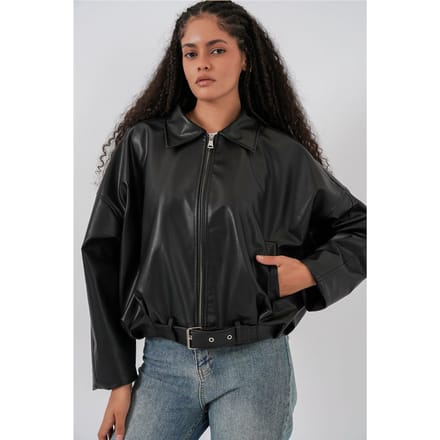 Oversized Faux Leder Jas met Riem