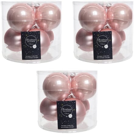 Decoris Kerstballen - glas - 18x stuks - lichtroze - 8 cm - kerstversiering
