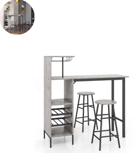 Bartafel keuken - Bartafel Set - Barkruk - Barstoel - Keukenstoel - Voetsteun - Grijs