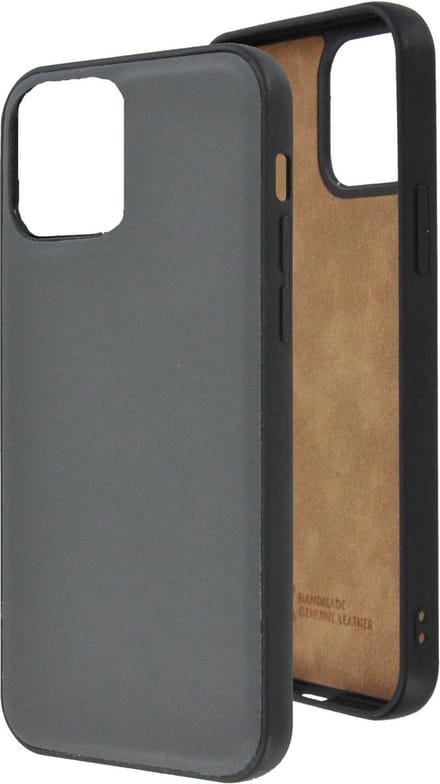 Geschikt voor iPhone 12 Pro Max Hoesje - iPhone 12 Pro Max hoesje Echt leer Back Cover P Case Grijs