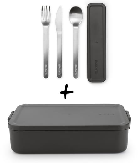 Brabantia Make & Take Set - Bento Lunchbox + Bestekset 3-delig - Dark Grey