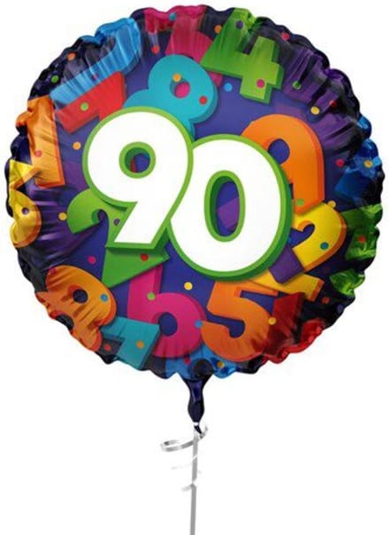 Folieballon ’’90’’ (45cm) - verjaardag - geschikt voor helium