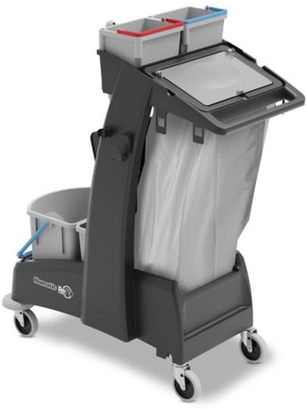 Compacte Numatic werkwagen MM4 met NuTech Hang-On mopkit en 10 microvezel doeken