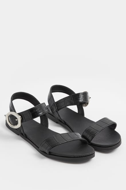 Yours Zwarte Sandalen Met Krokodilstructuur En Gesp In Brede Epasvormsize 40EEE