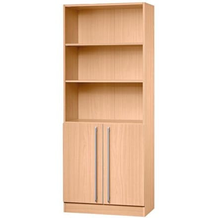JENA combi-boekenkast, 5 OH, 3 open vakken + 2 deuren, B 800 x D 420 x H 2004 mm, beukendecor