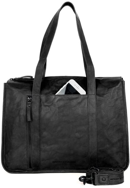 Leren Laptop / Schoudertas - 15 inch - Catrenia - Zwart