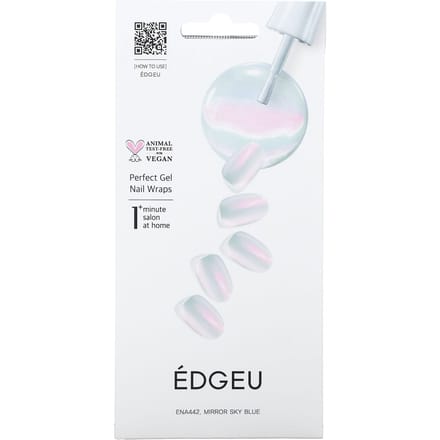 Edgeu, Perfect Gel Nail Wrap, ENA 442 Mirror Sky Blue, 19-piece set white
