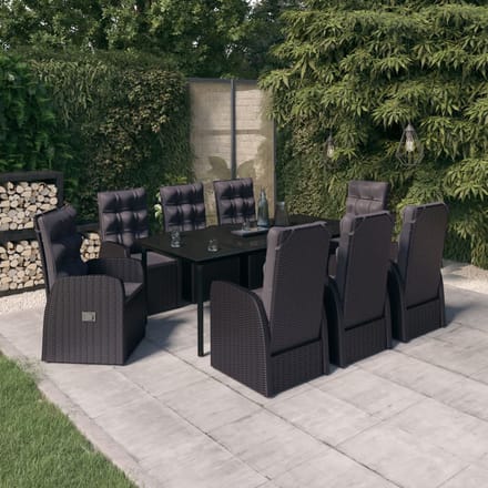 vidaXL - 9-delige - Tuinset - met - kussens - zwart