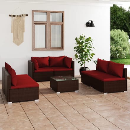 vidaXL - 7-delige - Loungeset - met - kussens - poly - rattan - bruin