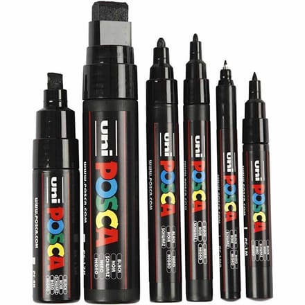 Posca Marker, lijndikte 0,7-15 mm, zwart, 6 stuk/ 1 doos