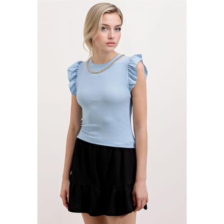 Geribbelde Mouwloze Crew Neck Blouse