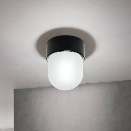 ORION Plafondlamp Ostia, zwart, keramiek, satijnglazen kap, E27
