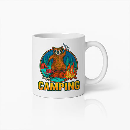 Camping Beer Mok 330 ml – Witte Outdoor Avontuur Kampvuur Design