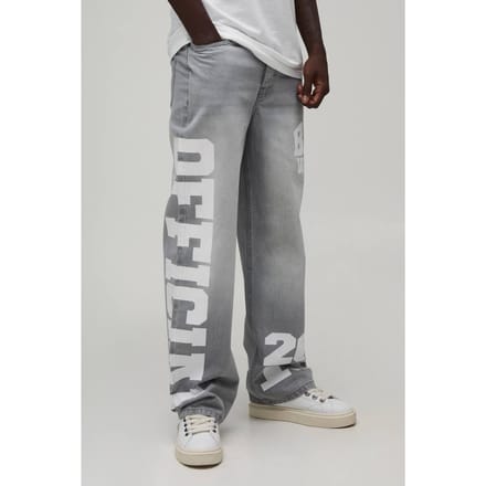 Relaxed Rigid Officiële Varsity Print Denim Jeans | Ice Grey | Size 28