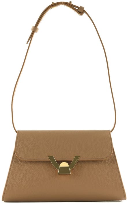 COCCINELLE Leren Schoudertas Avondtas Dew Handbag Grained Leather Skin Lichtbruin