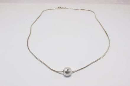 Ketting zilver koord met 1 parel met strass
