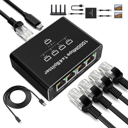 Zyrex® Internet Splitter - Netwerk Spiltter - Internetkabel - Zwart - 13cm x 8cm x 3cm