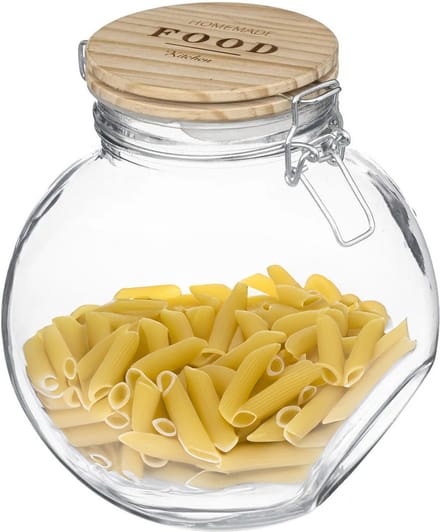 5Five Weckpot/voorraadpot - 2,2L - glas - houten deksel en beugelsluiting - luchtdichte afsluiting