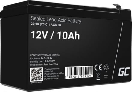 Green Cell AGM50 - 12V 10Ah VRLA Battery | AGM | Maintenance-Free