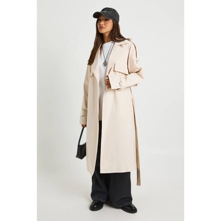 boohoo Dames Trenchcoat met ceintuur | Stone | Maat: 14