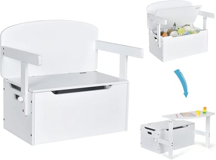 Multifunctionele 3-in-1 speelgoedkist, tafel en stoel voor kinderen (wit)