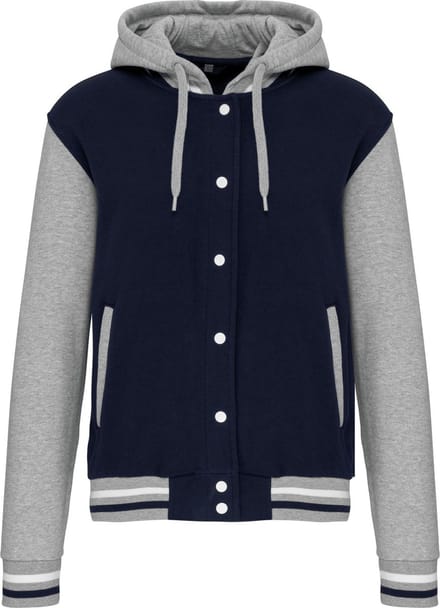 Kariban College jacket met capuchon unisex K4003 - Navy / Oxford Grey / White - S