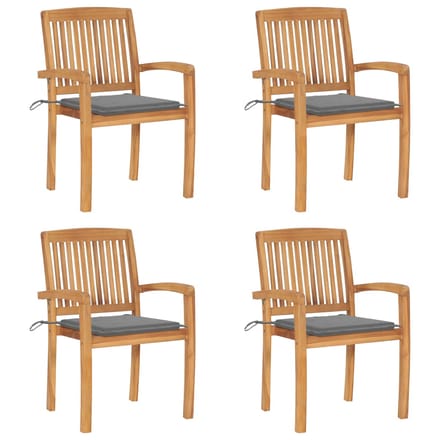 vidaXL - Tuinstoelen - stapelbaar - 4 - st - met - kussens - massief - teakhout