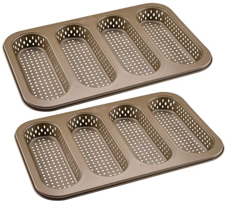 Set van 2 Geperforeerde broodvormen 4 mini baguettes 33 x 22 cm Zenker Mojave Gold
