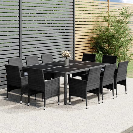 vidaXL - 11-delige - Tuinset - poly - rattan - grijs