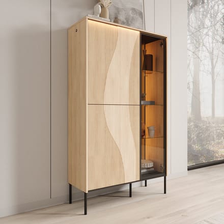 Meubella - Fontello - Vitrinekast - Eikenpatroon - 92x34x157 cm