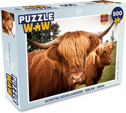 Puzzel Schotse Hooglanders - Bruin - Gras - Legpuzzel - Puzzel 500 stukjes