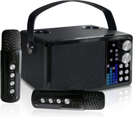 Thuys – Draagbare Karaokemachine – Met Draadloze Microfoons LED Ritmisch Scherm Bluetooth Speaker – Zwart
