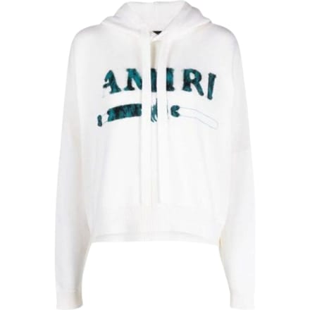 Amiri Leopard MA Bar-logo witte gebreide hoodie