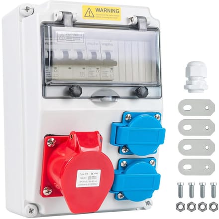 Bouwstroomdistributie 16 A met circuitonderbreker en CEE-aansluiting, waterdicht, voor buitengebruik