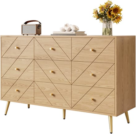 Kommode - 120x39x80 cm wit - 9 laden & metalen poten - geometrisch patroon - robuuste PB