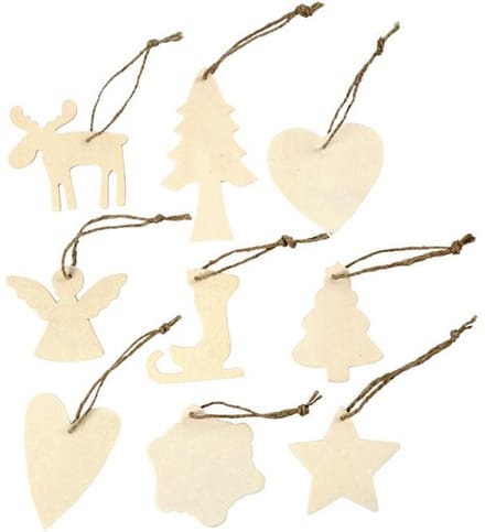 Houten ornamenten - Assortiment, afm 7-8 cm, triplex, Kerst, 72 assorti