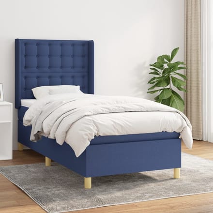 vidaXL - Boxspring - met - matras - stof - blauw - 100x200 - cm