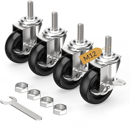 Set van 4 Zwenkwielen 75mm met Remmen en Schroefdraad