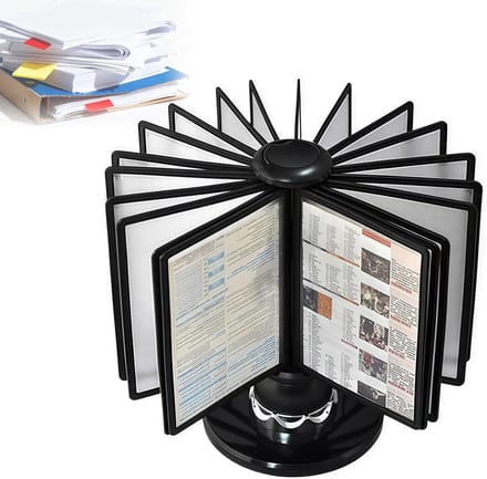 Draaibare documenthouder - Bureau organizer - Kantoor opslag - 40 documenten capaciteit - A4 formaat - Zwart