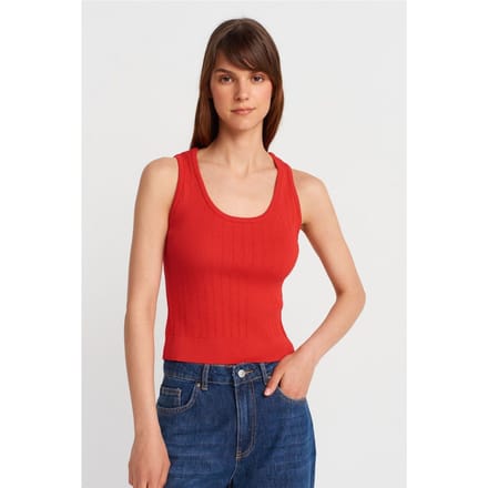 Geribbelde Mouwloze Slim-fit Blouse